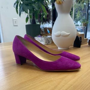 Talbots pumps in purple suede color with a little gold accent at the top of toe.